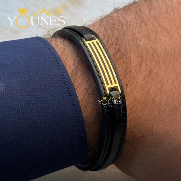دستبند طلا چرم مردانه سه خط L120